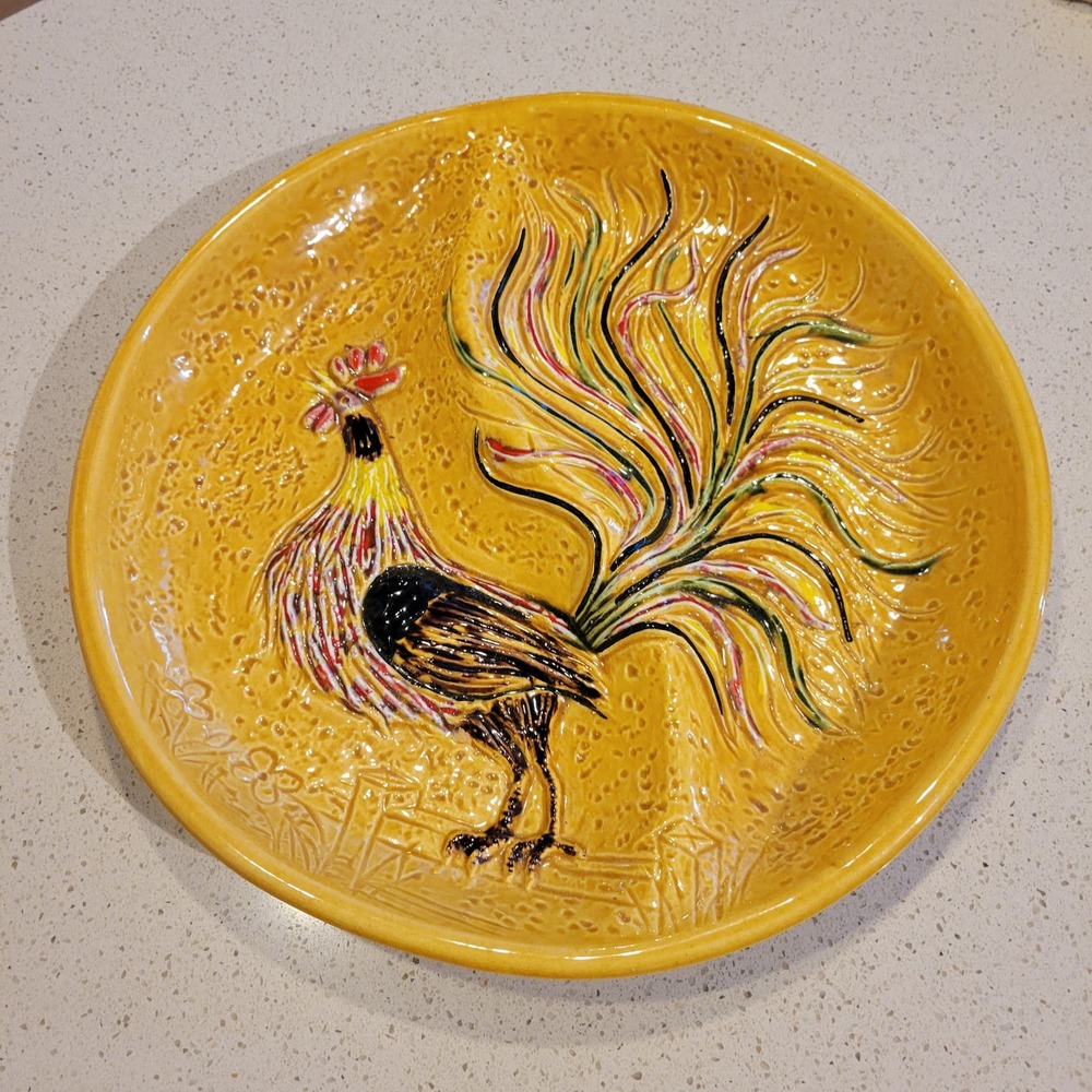 Vintage CALIFORNIA POTTERY Rooster 14" Platter Plate Serving Decorative .